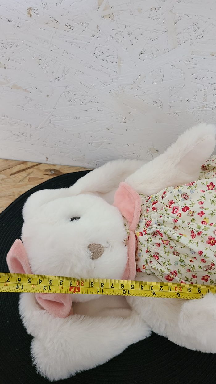 Doudou peluche lapin blanc rose robe fleurs BUKOWSKI - photo numéro 3