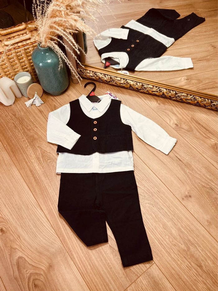 Taille 12 mois tenue de fête garçon Pommette bleu marine et blanc * chic * 💙