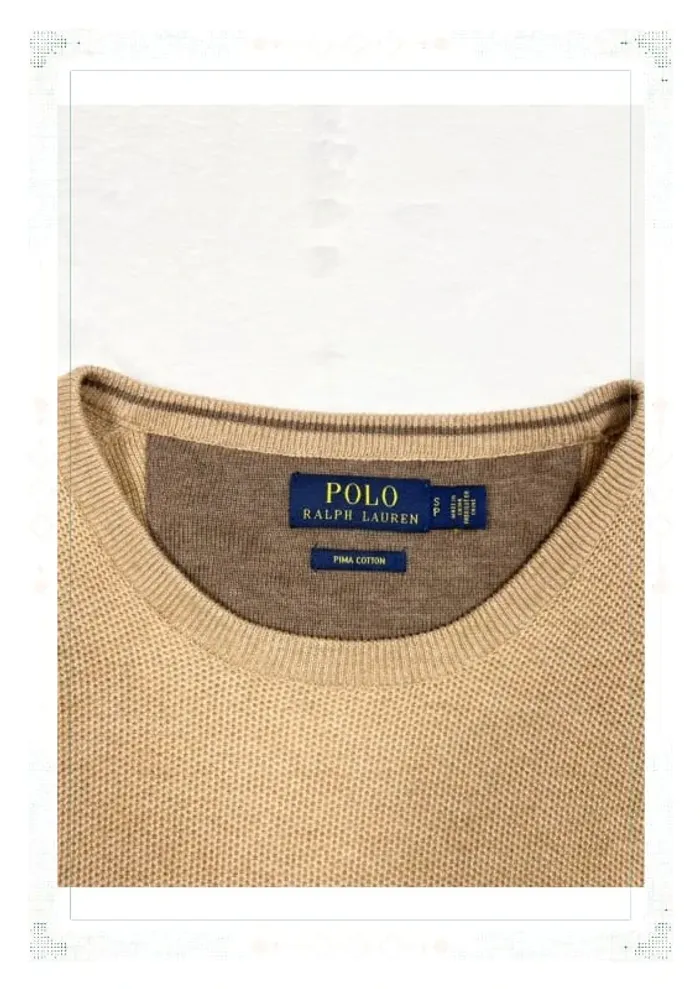 Ralph Lauren pull col rond marron clair homme taille S coton pima - photo numéro 7