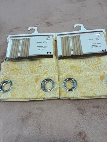Lot de 2 voilages jaunes feuillages 140x250 2Adeco