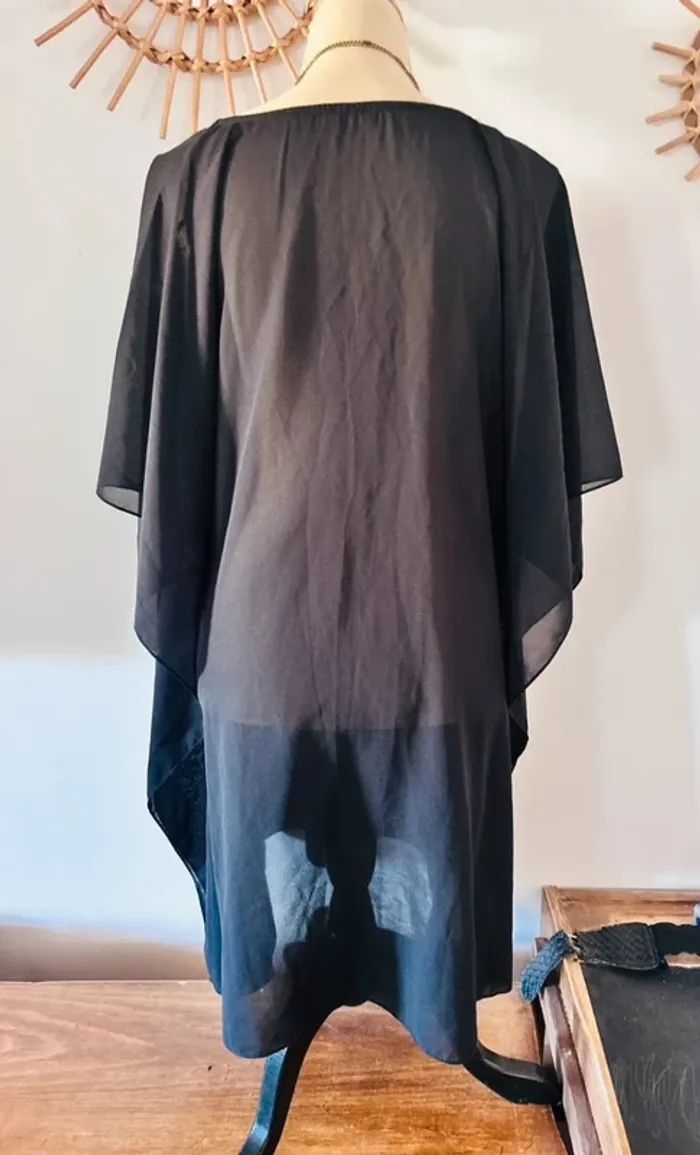 💕 sortie de plage noire transparente à manches larges taille 40 L - photo numéro 7