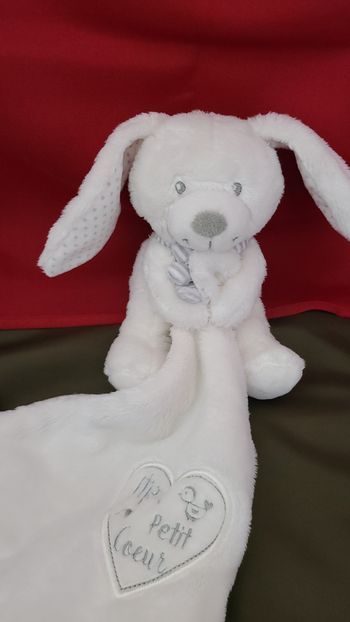 Doudou Lapin Pommette Blanc Pois Gris Mouchoir Brode Mon Petit Coeur