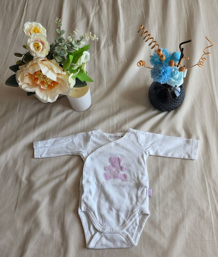 LuluCastagnette Lot Pyjama Bonnet Body Coton Blanc Violet Très bon état 3 mois - photo numéro 5