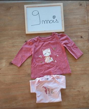T-shirt manches longues chat et body fille 9 mois