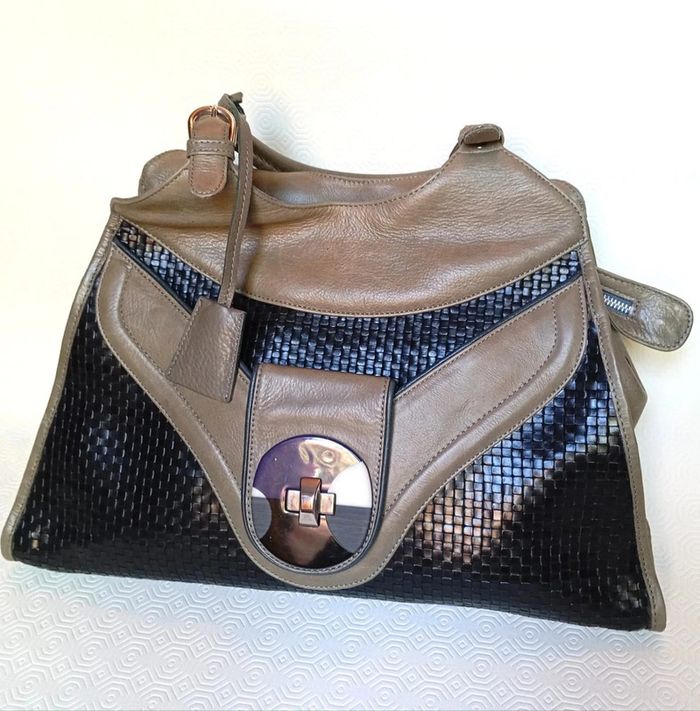 Sac a main kaki et noir Vintage pour femme, marque nonu, en très bon état - photo numéro 7