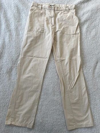 Jean pantalon en toile droit style chino beige clair crème uni basique simple avec poches