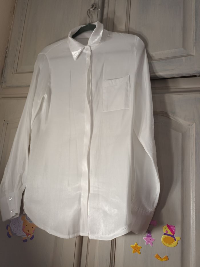 Chemise blanche nacrée satinée 38 m