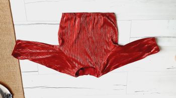 Vêtement femme haut top fête tee-shirt court manches 3/4 rouge brillant Gémo taille M