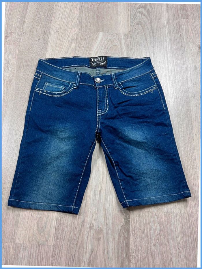 Short en jean vintage Femme Bleu marine à bijoux – Taille M - photo numéro 2