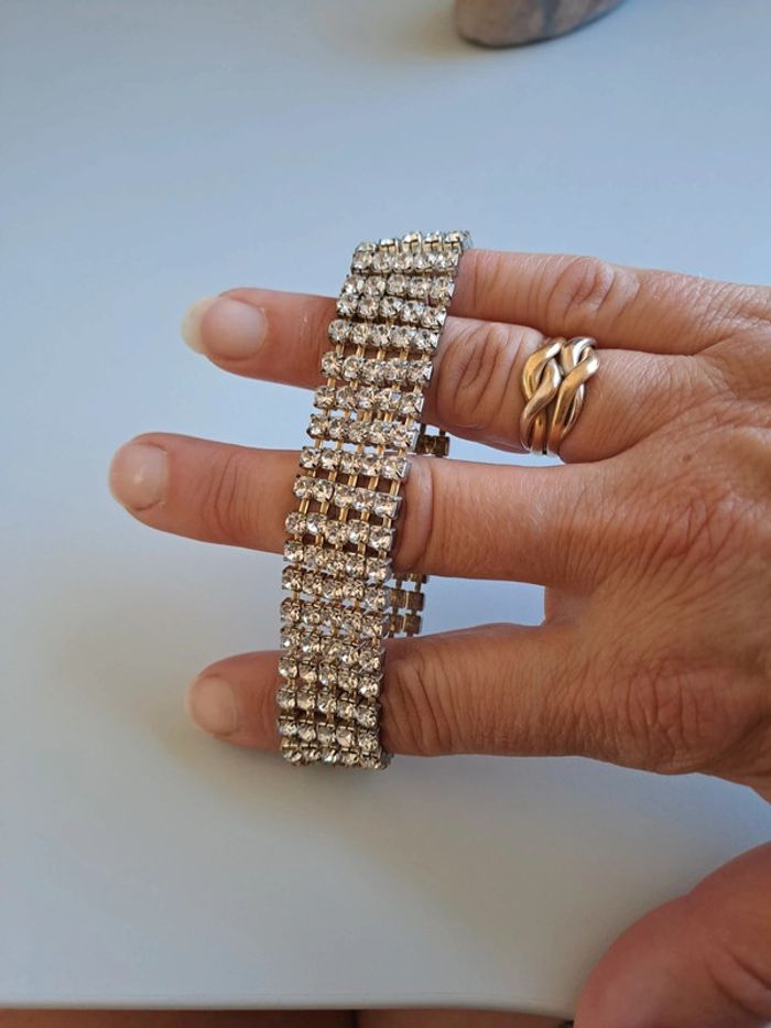 Bracelet large élastique strass et métal - photo numéro 4