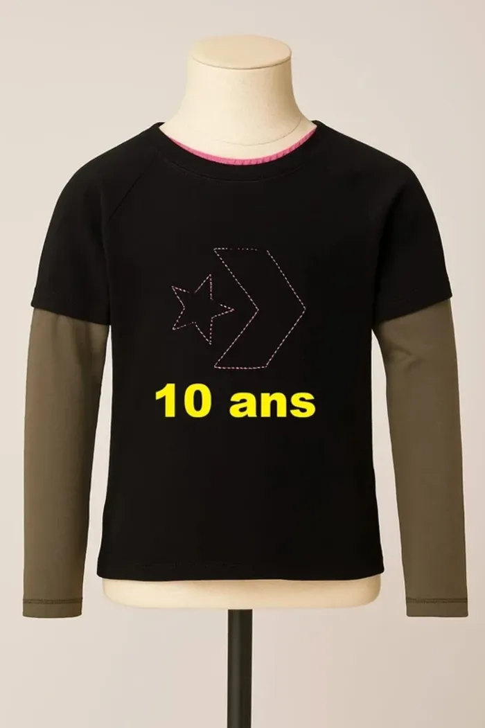 Tee shirt manche longue noir kaki motif rose Converse Taille 10 ans