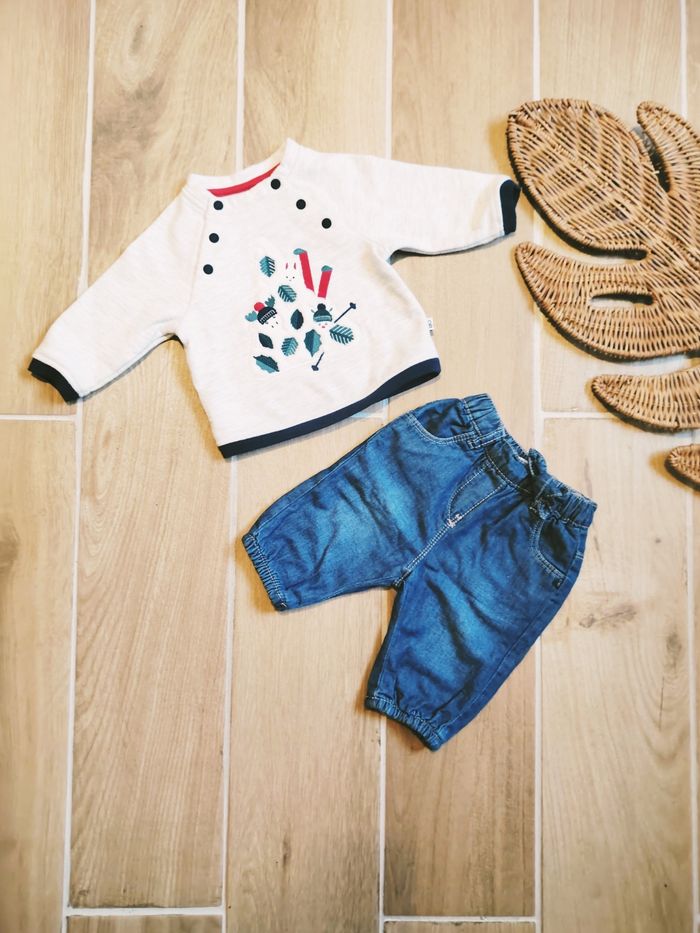 🎄Obaïbi /Okaidi- Ensemble tenue de Noël avec pull et jean taille 3mois