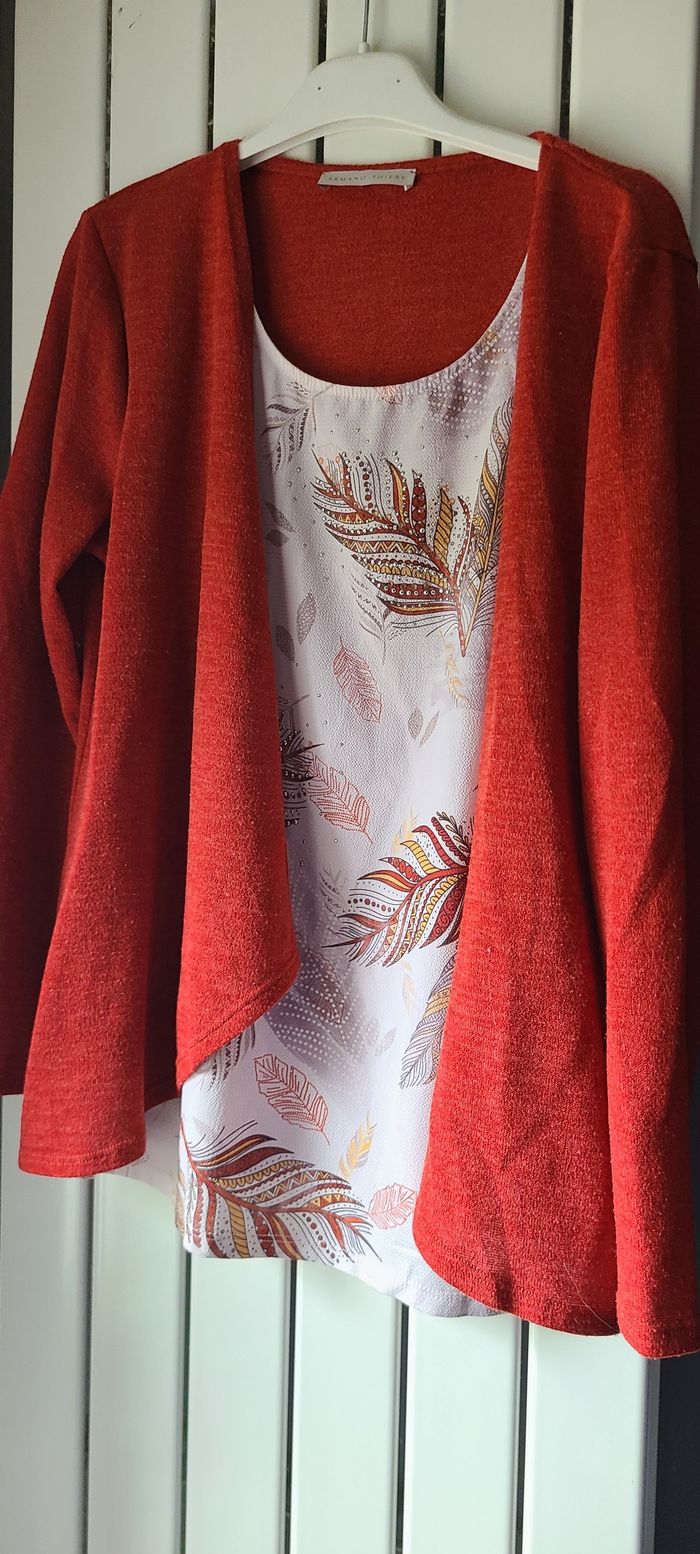 Haut rouge et blanc effet gilet Armand Thiery - photo numéro 3