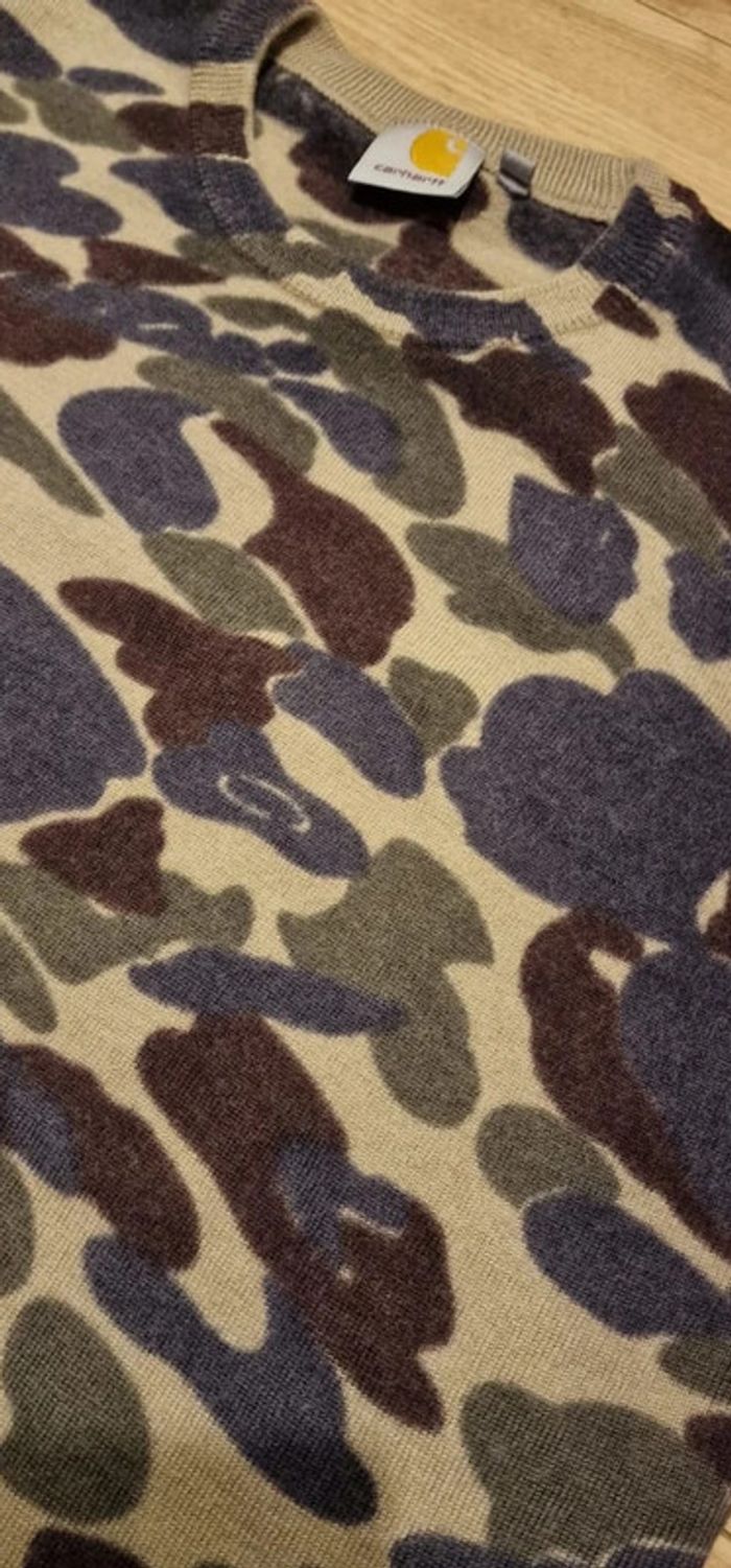 Pull Carhartt motif camouflage en 100% laine taille S - photo numéro 5