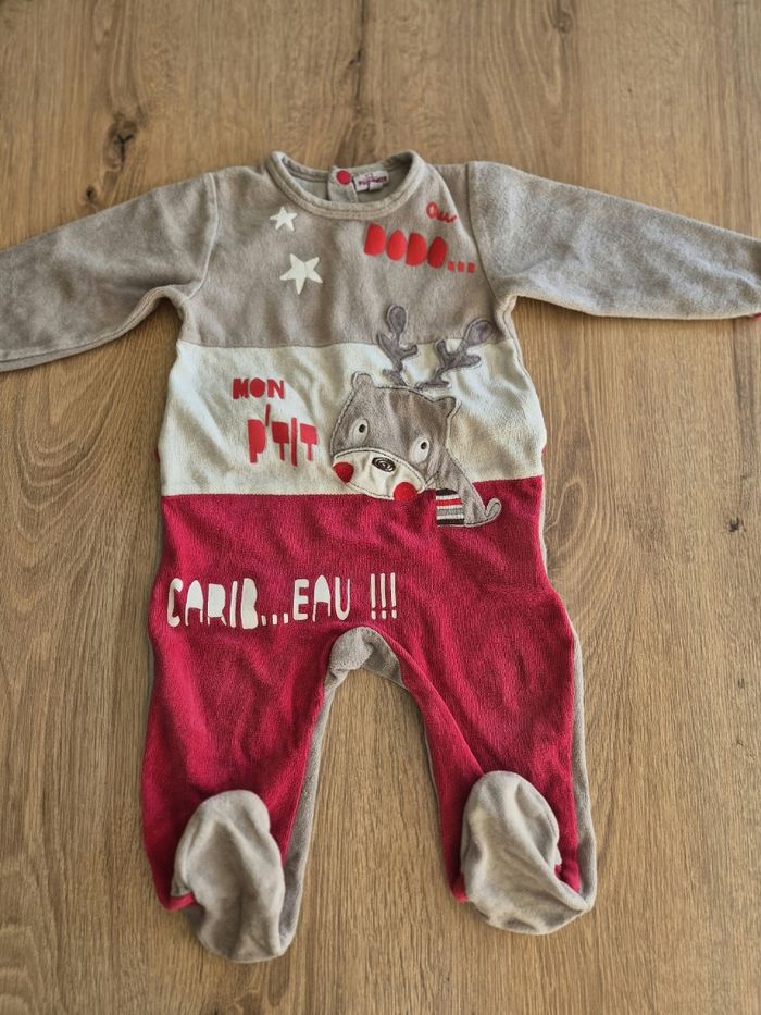Lot de 3 grenouillères en velours garçon 12 mois dont 1 de Noël - photo numéro 3