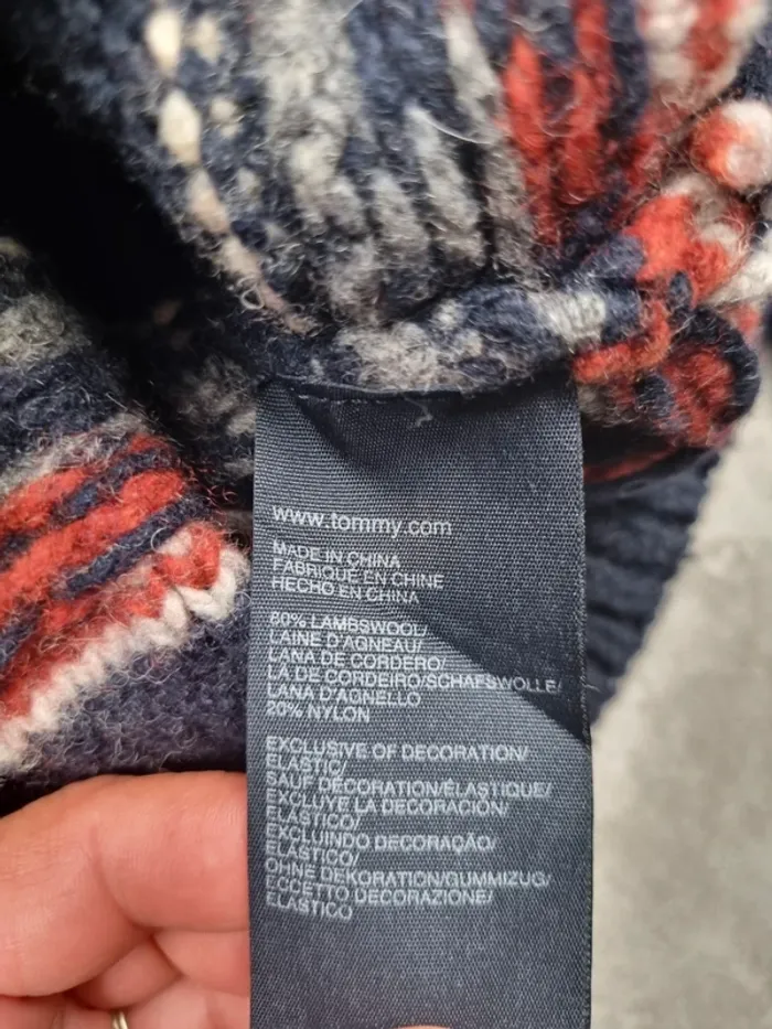 Pull col châle bleu marine à motifs Tommy Hilfiger – Taille M Homme (mesures en photos) - photo numéro 8