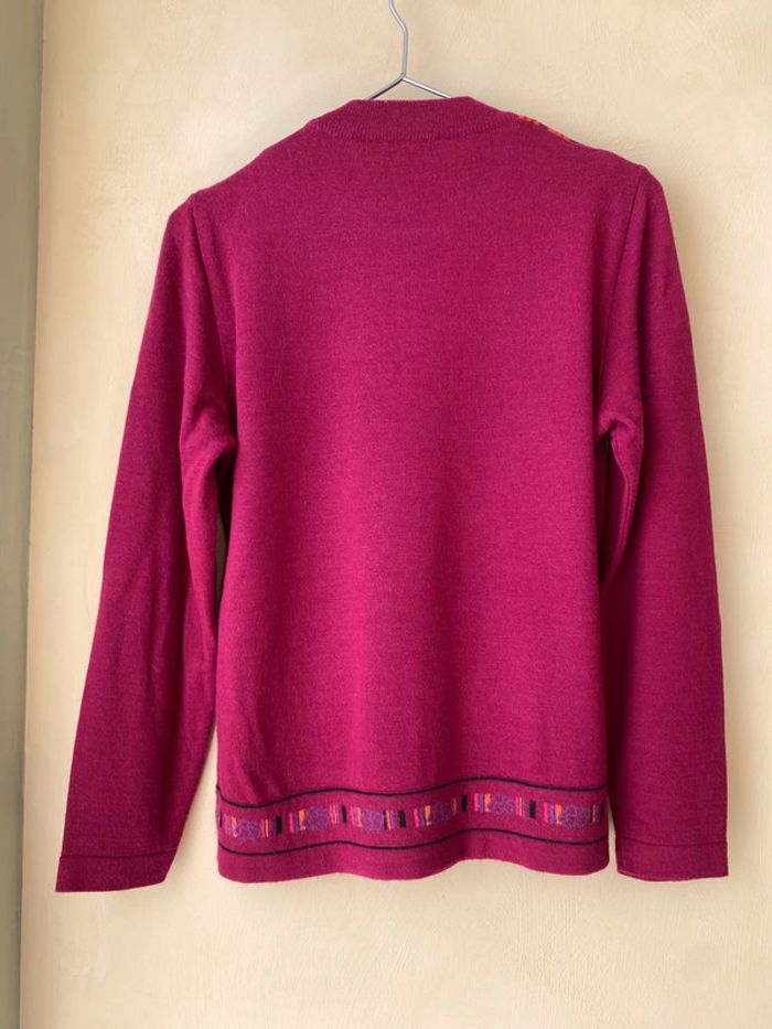 Pull col cheminée fuchsia motifs fleurs vintage T0 - photo numéro 6