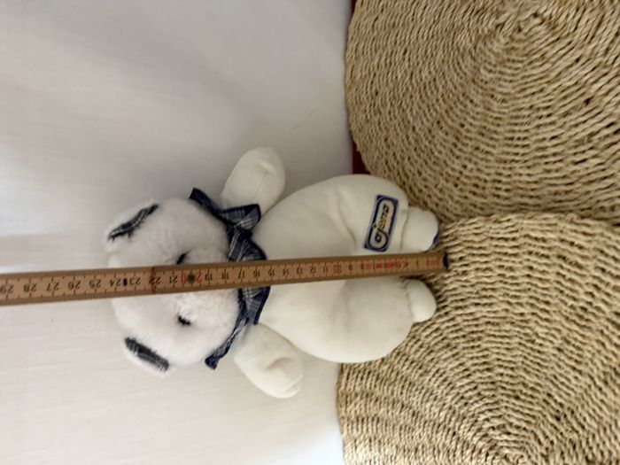 Doudou ours blanc bleu Ajena vintage manque nez - photo numéro 2