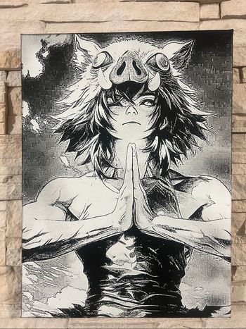 Tableau Inosuke en posture méditative – Demon Slayer toile 30x40 cm