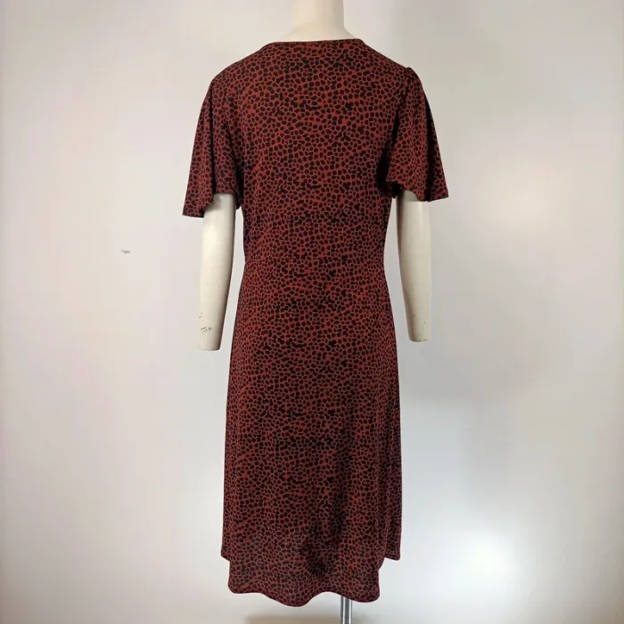 Robe midi WE imprimé léopard rouge et noir taille M estimée col V manches papillon fluide A103 - photo numéro 5