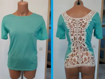 Beau tee-shirt bleu/vert, dentelle dos T: 40