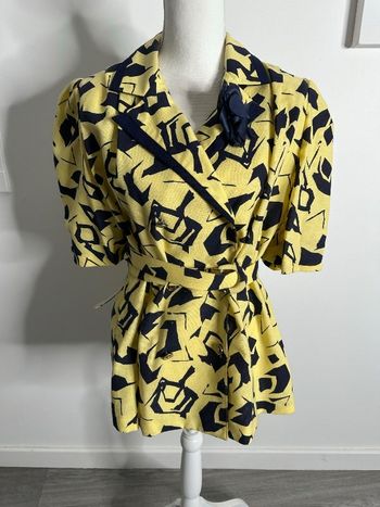 Blazer bariolé jaune et bleu marine Vintage T44 XXL
