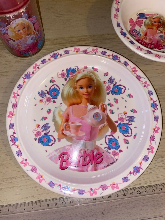 Lot vaisselle Barbie assiette bol verre gobelet plastique Mattel 1995 service thé théière - photo numéro 4