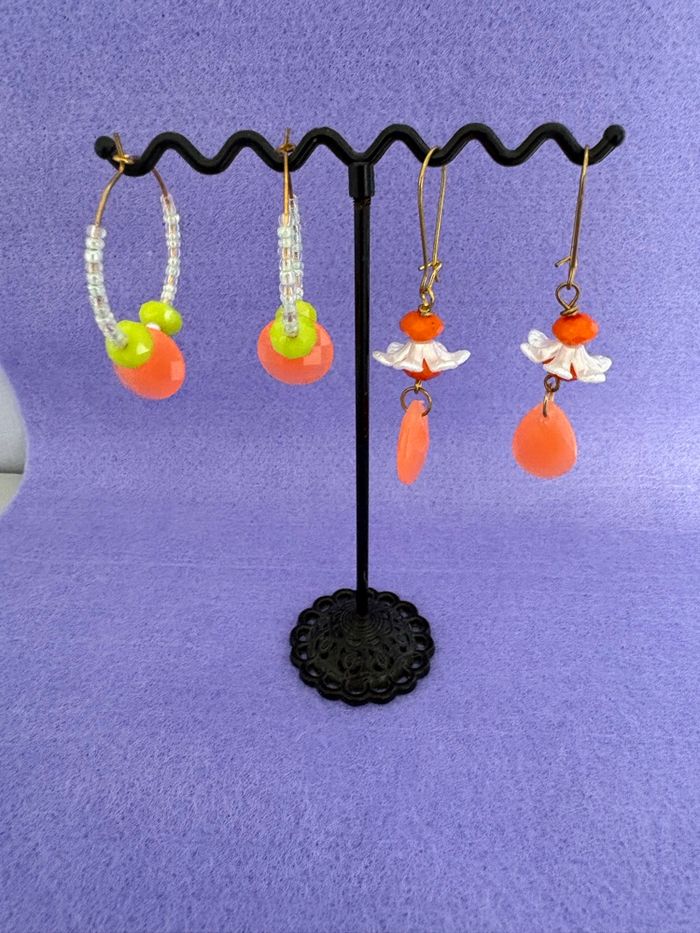6 paires de boucles d’oreilles rouge jaune et orange - photo numéro 4