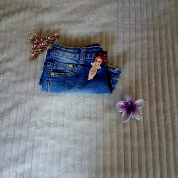 Short en jean bleu et jaune • 10 ans • Punkidz 