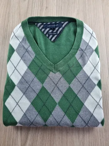 Pull a col V vert/gris Cachemire Tommy Hilfiger Homme Taille XL