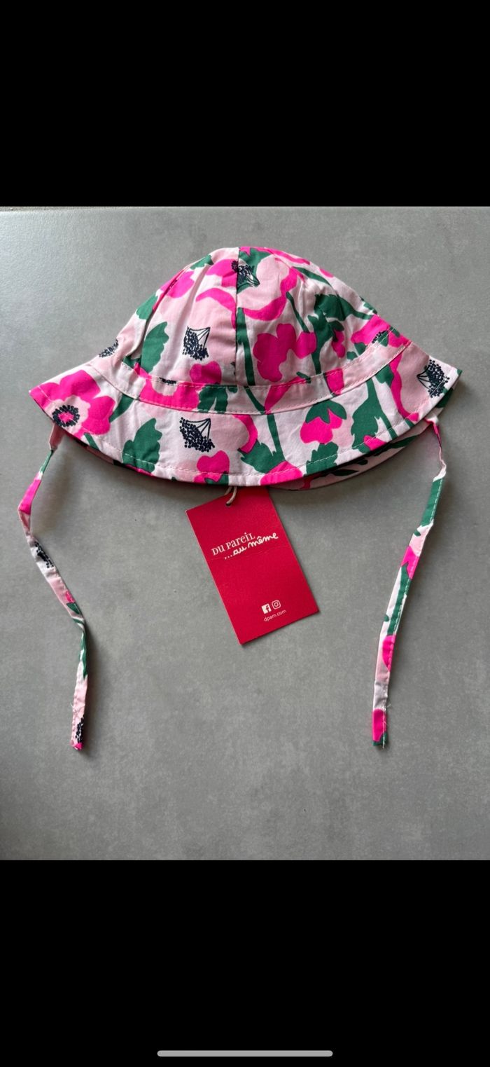 Chapeau avec ficelles été fleurs 6/12 mois - photo numéro 7