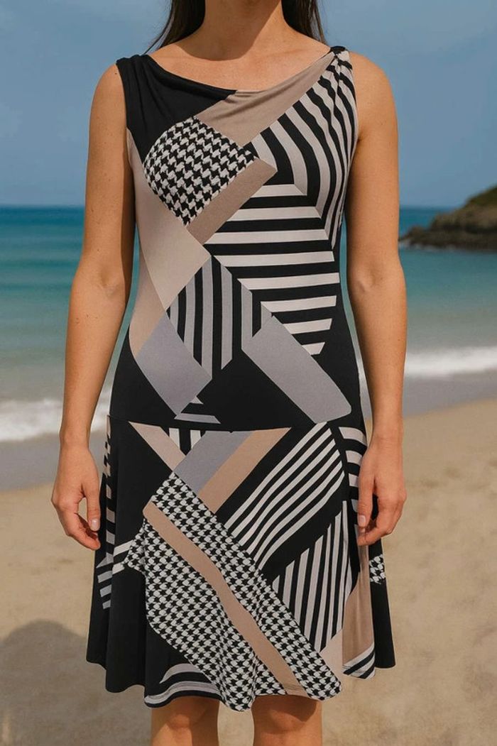 Robe fluide été à motif graphique asymétrique femme 🎀 Taille S 🎀 - photo numéro 6