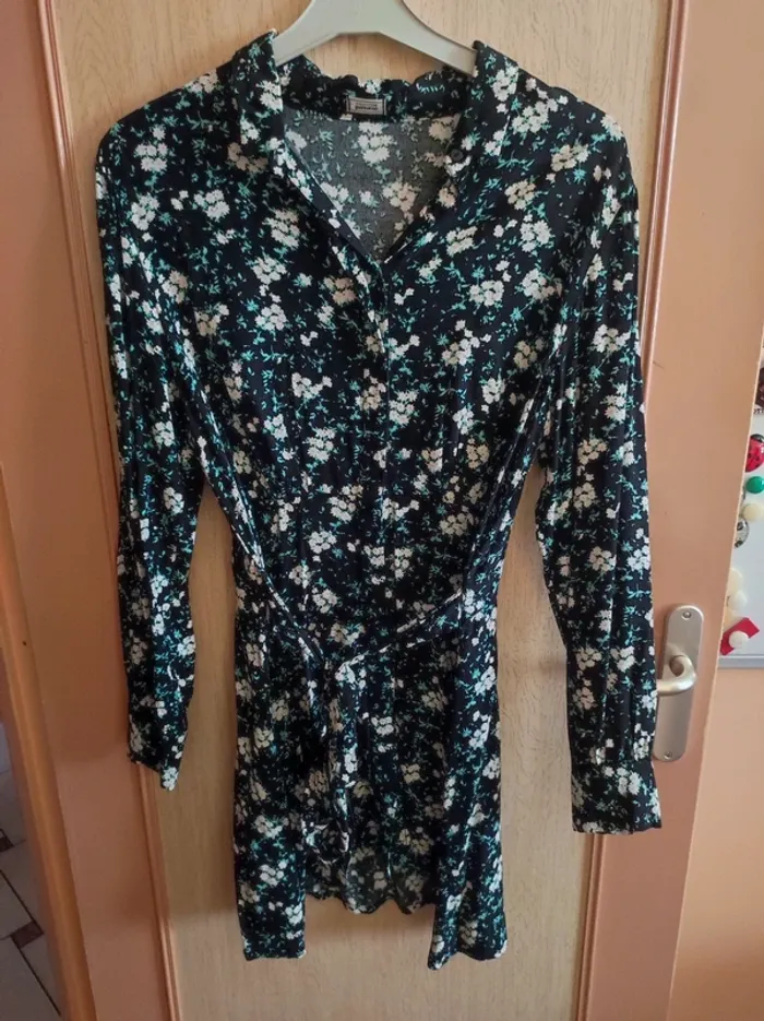 Robe chemise a fleurs manche longue