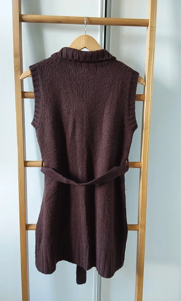 Veste sans manche mohair acrylique mi saison marron T 40 Avec ceinture - photo numéro 8