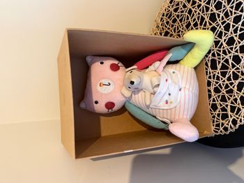 Prémaman  Peluche d'activités forme chat en velours avec souris