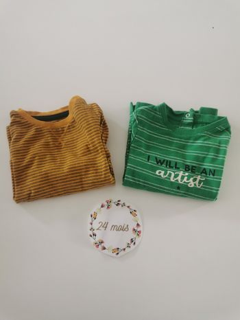 Lot de 2 t-shirts manches longues bébé garçon 24mois kiabi tbe