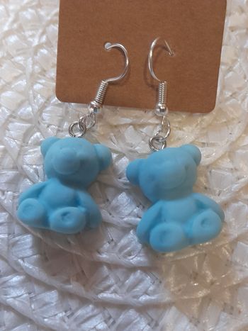 Paire de boucle d oreille artisanal ourson bleu