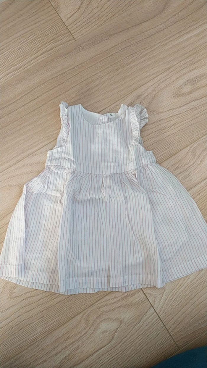 Robe blanche rayé rose été 3 mois