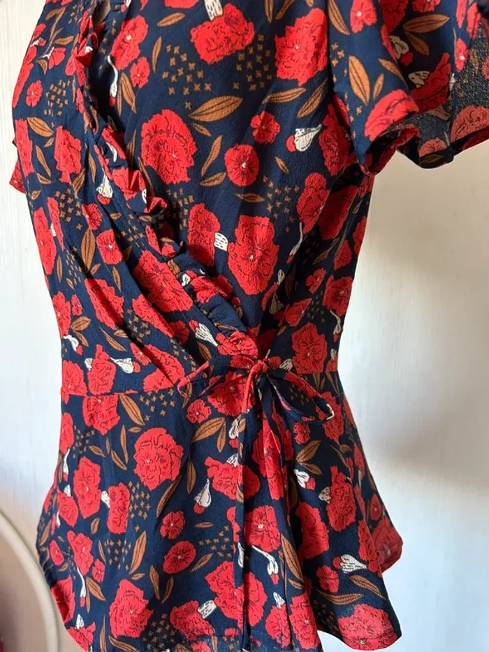 🌺 Chemisier cache-cœur bohème romantique S/36 Andy & Lucy Boho chic floral wrap blouse🌺 - photo numéro 7
