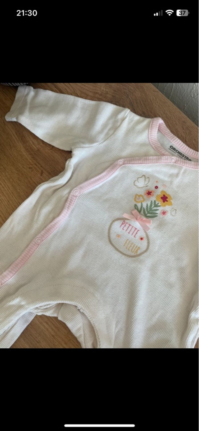 Lot de 2 pyjamas ouverture avant côtelé rose & blanc orchestra bb 1 mois - photo numéro 9