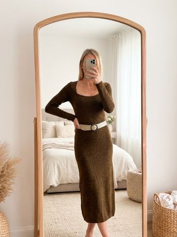 Robe pull Massimo Dutti marron longue col carré maille douce taille S