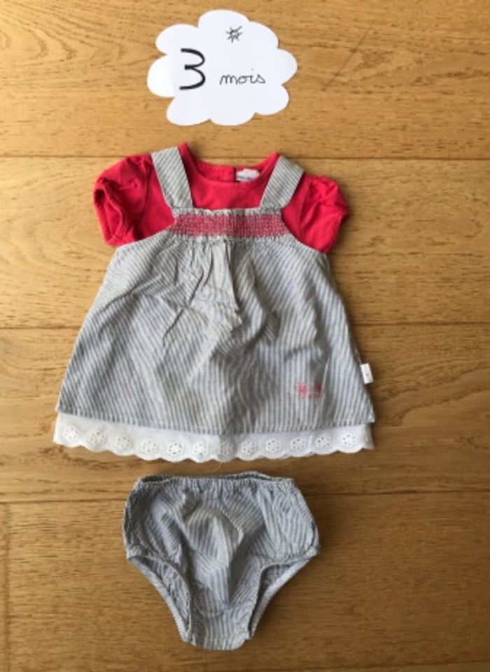 Ensemble t-shirt/robe/bloomer p’tit bisou 3 mois