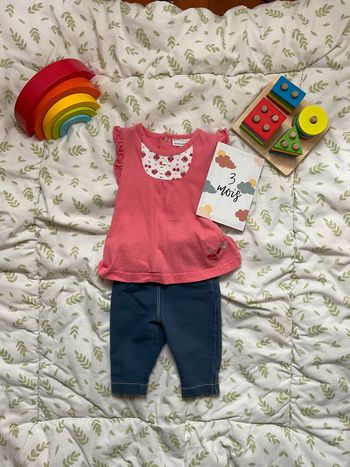 ensemble débardeur rose influx et jegging effet jeans kiabi 3 mois