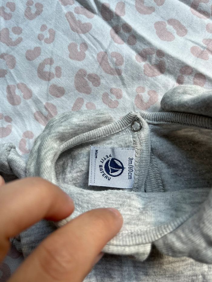 Body petit bateau col Claudine gris 3 mois - photo numéro 2