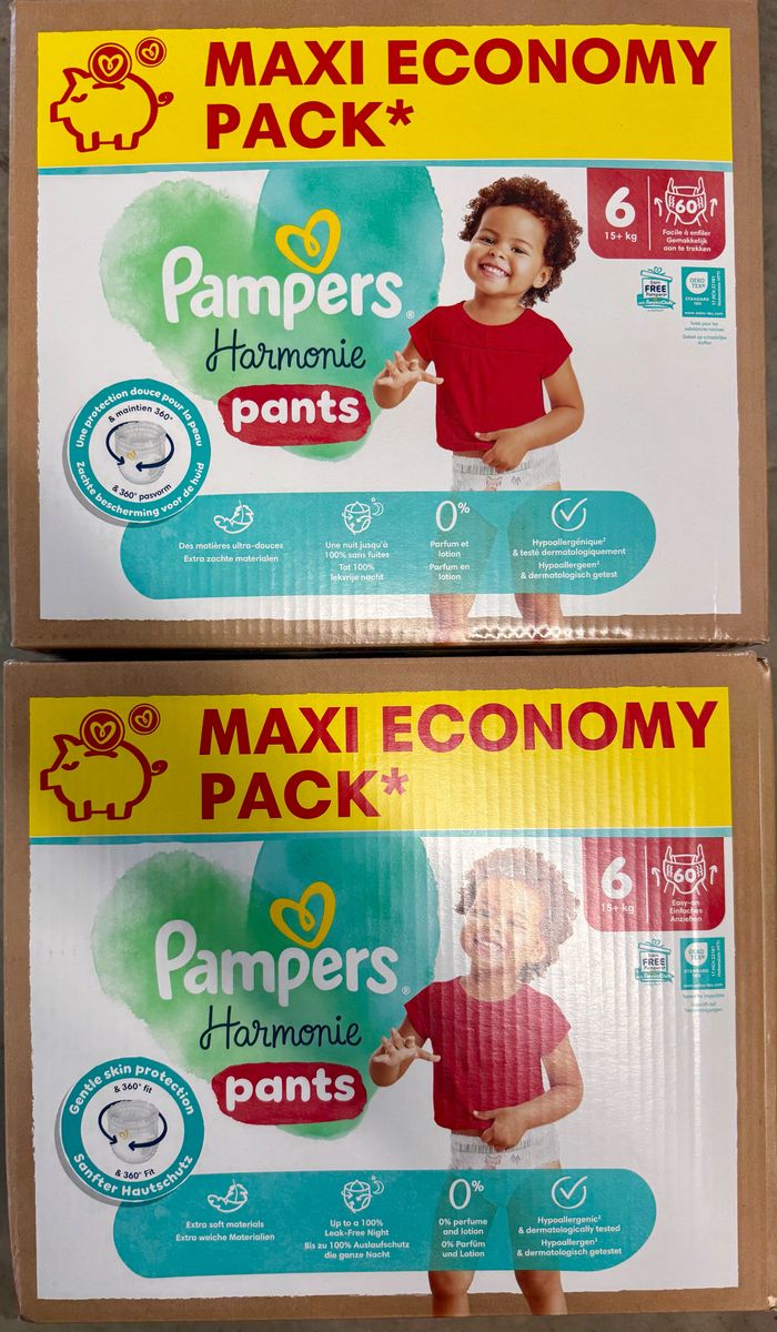 Lot de 2 cartons de couches Pampers Harmonie Pants taille 6 120 couches