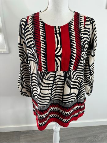 Blouse ethnique zèbre crème rouge et noire T38 M