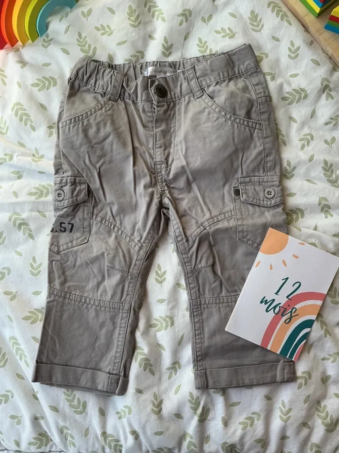 pantalon léger gris poches cotés lulu castagnette 12 mois - photo numéro 2