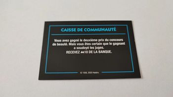 Carte caisse de communauté Concours de beauté jeu Monopoly mauvais perdants Hasbro Gaming #B77
