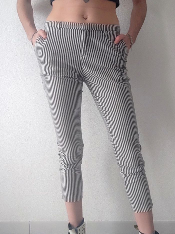 Pantalon carotte rayé blanc gris / Scotch & Soda - 36/S à 38/M