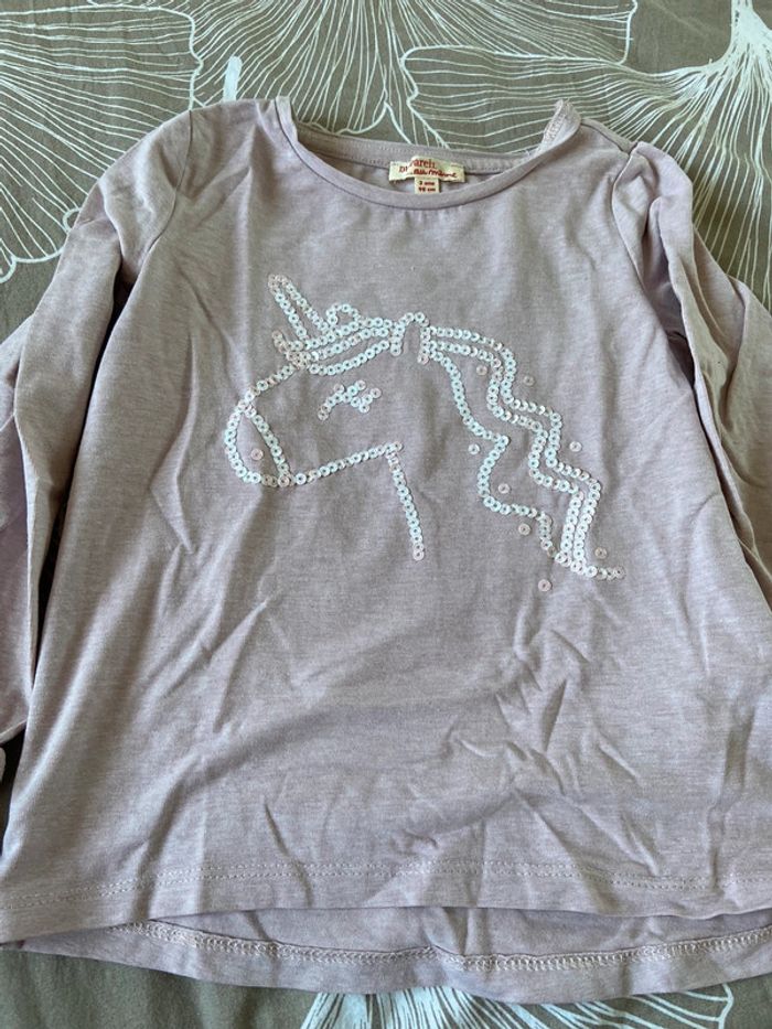 2 tshirt manche longue sequins dpam 3 ans 98 cm violet et rose - photo numéro 3